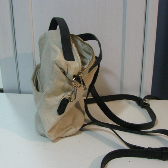 A New Handbags - A New Day Backpack Purse Tan Oatmeal Black Faux Leather Straps Cute Pockets
